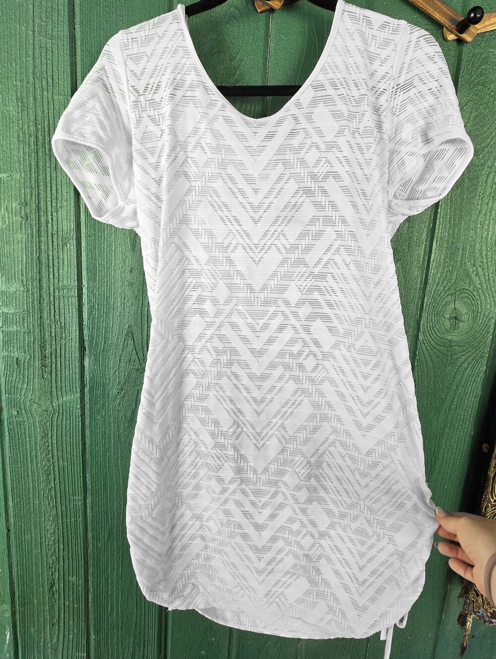 White Short-Sleeve Sheer Hooded Women's Beach Coverup